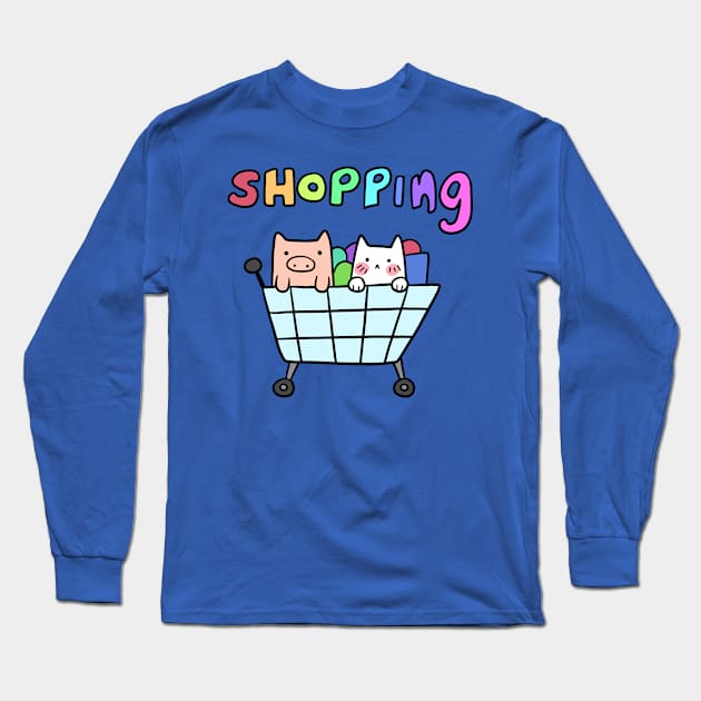 Cat and Pig Shopping Cart Long Sleeve T-Shirt by saradaboru